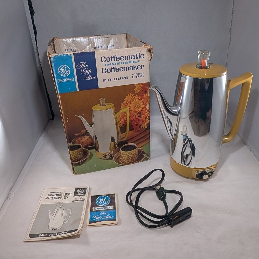 Vtg GE Coffeematic Immersible Coffeemaker Percolator Harvest Gold The Gift Line